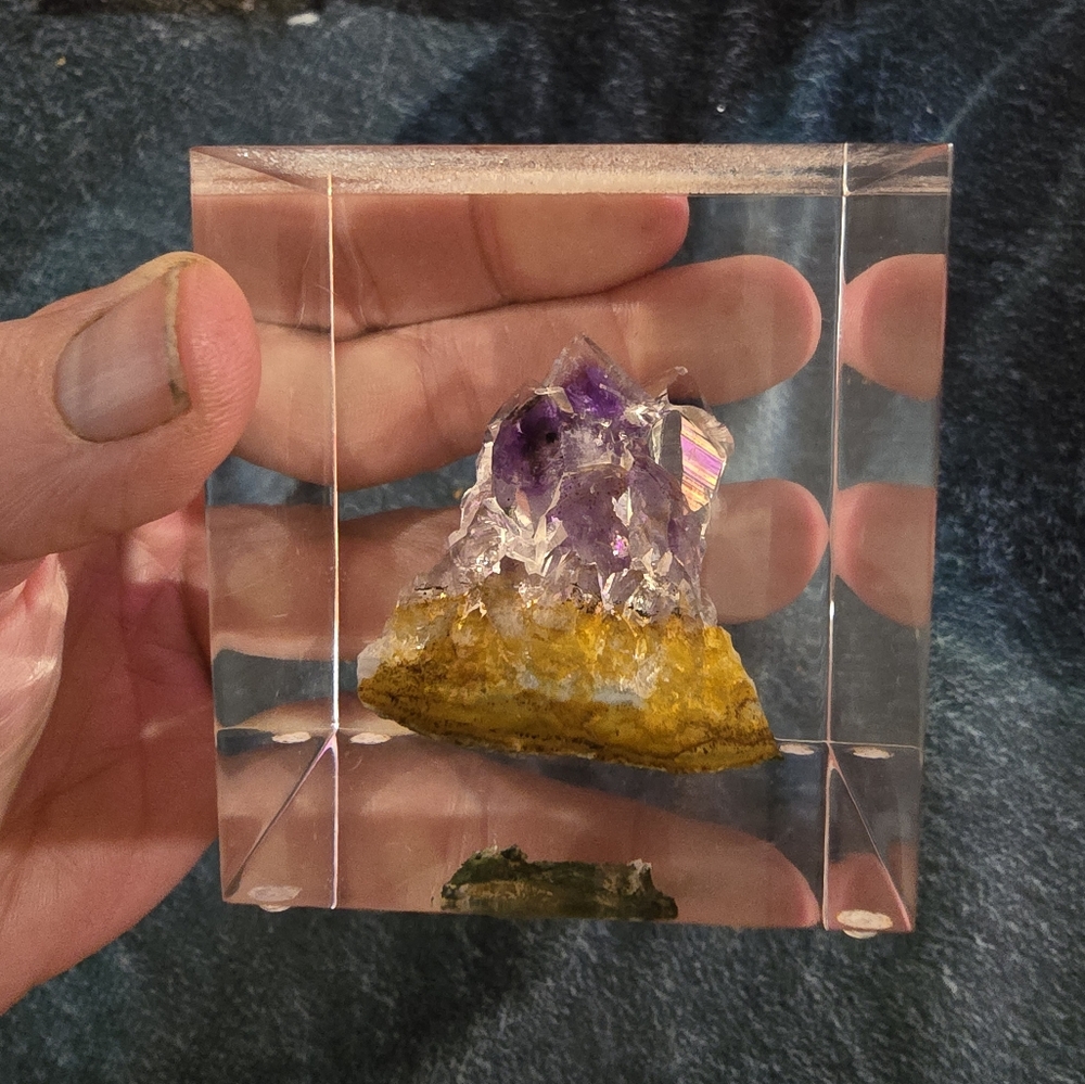 Vintage Crystal Rock Paperweight with Purple and Yellow Accents - Picture 5 of 7